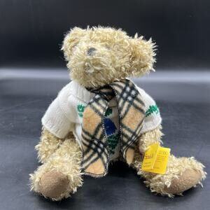 Vintage Sunkid Teddy Bear 11" Stuffed Plush Animal Germany Plaid Scarf Sweater